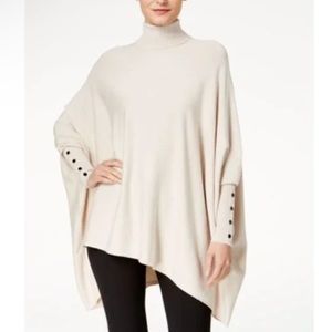 Alfani Turtleneck Poncho Oversized Sweater Size Small Beige